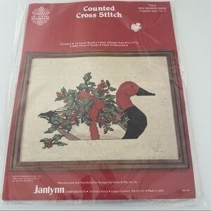 Vintage Janlynn Christmas Holiday Counted Cross Stitch Kit Red Headed Duck Kit